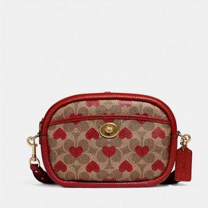 Coach Camera Bag In Signature Canvas With Heart Print